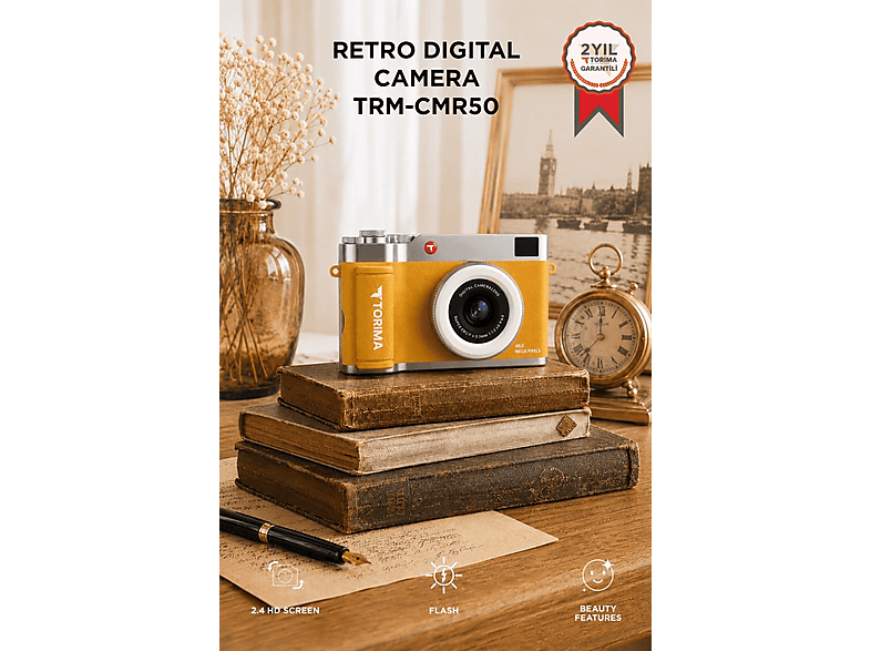 KESKIN CMR50 Mini Dijital Retro Kamera 48MP Selfie Video Vlog Kamerası Sarı
