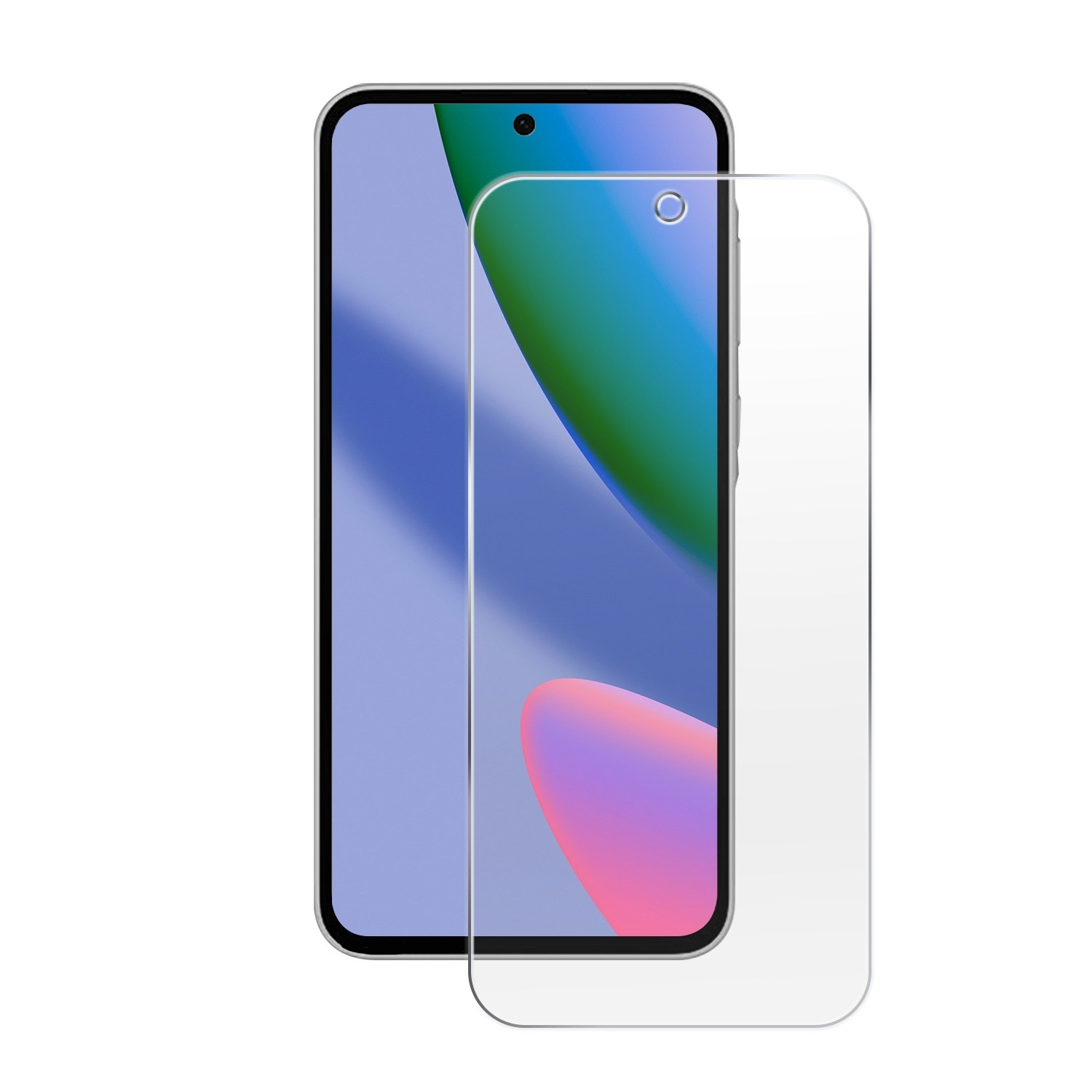 Ein Smartphone und eine transparente Displayschutzfolie mit Kameraausschnitt.