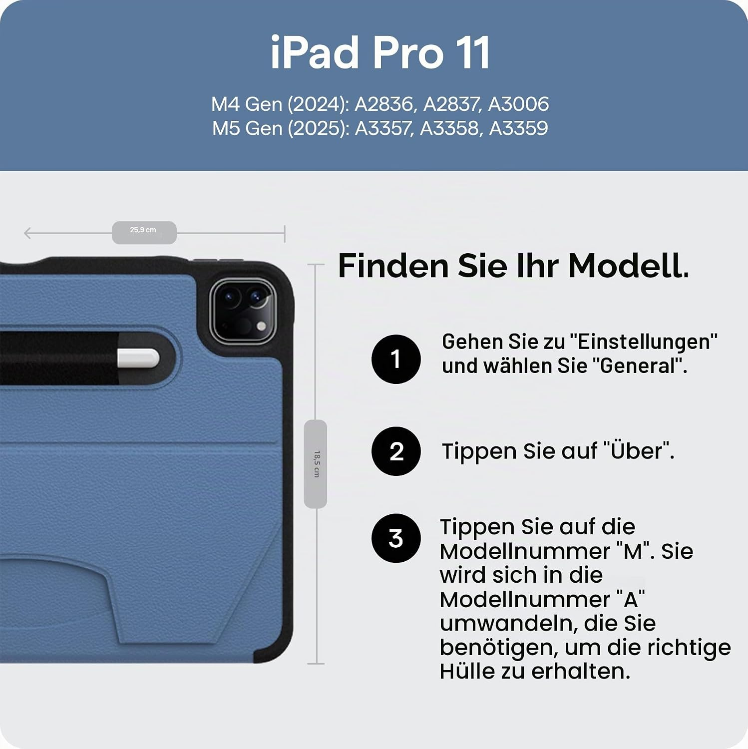 Eine Anleitung zur Bestimmung des iPad Pro 11 Modells anhand von Abmessungen und Einstellungen.