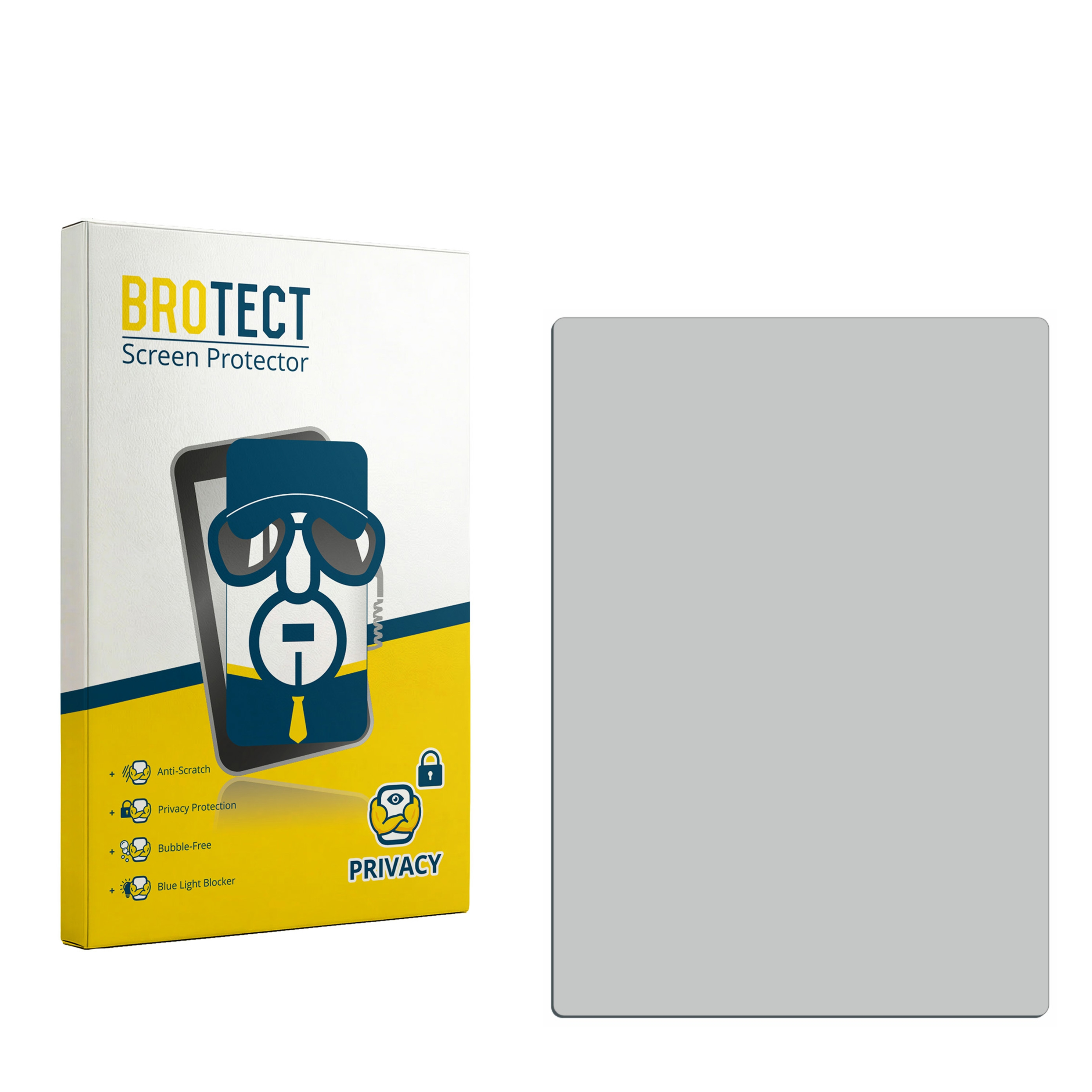 BROTECT Displayschutzfolie in Verpackung mit blau-gelbem Design und Schutzfunktion.