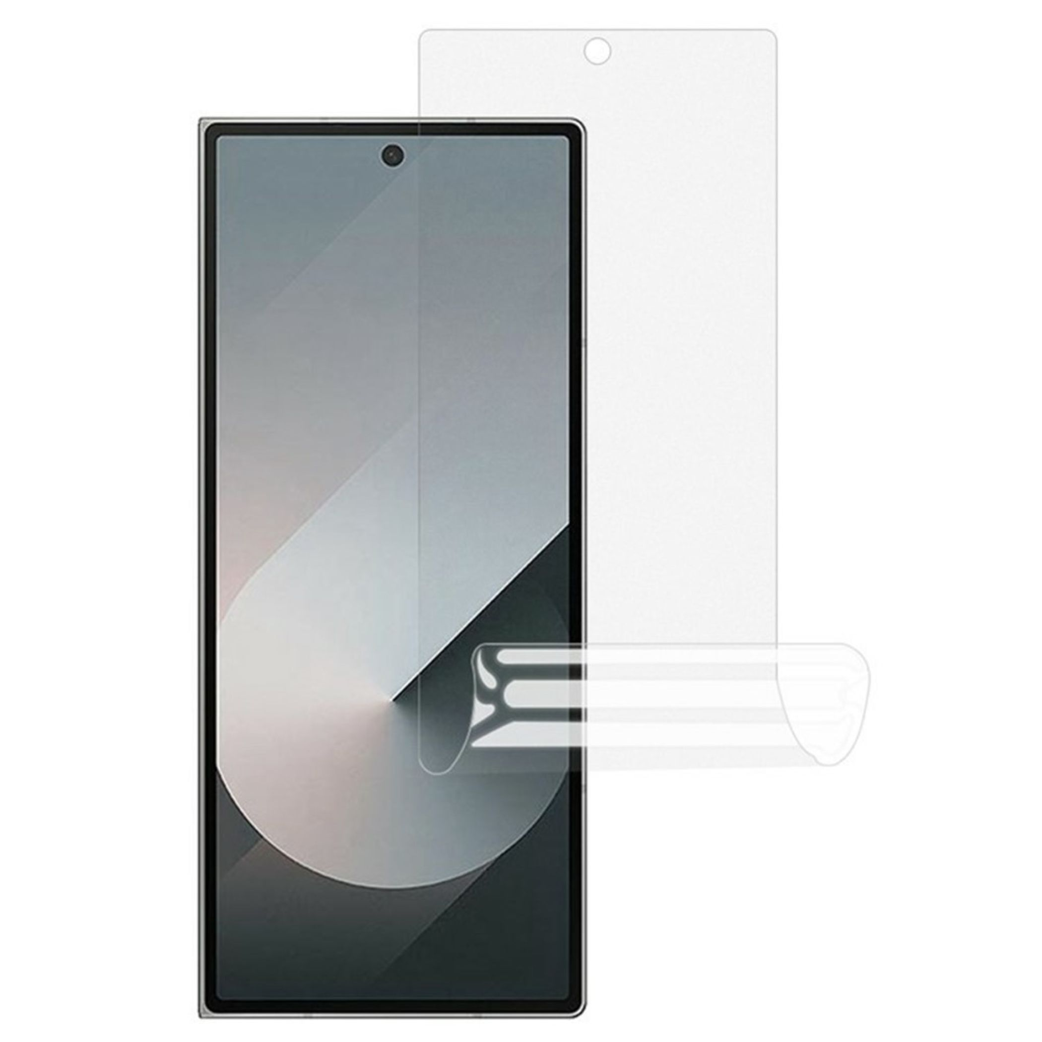 Ein Smartphone mit einer Displayschutzfolie, die teilweise abgezogen wird.
