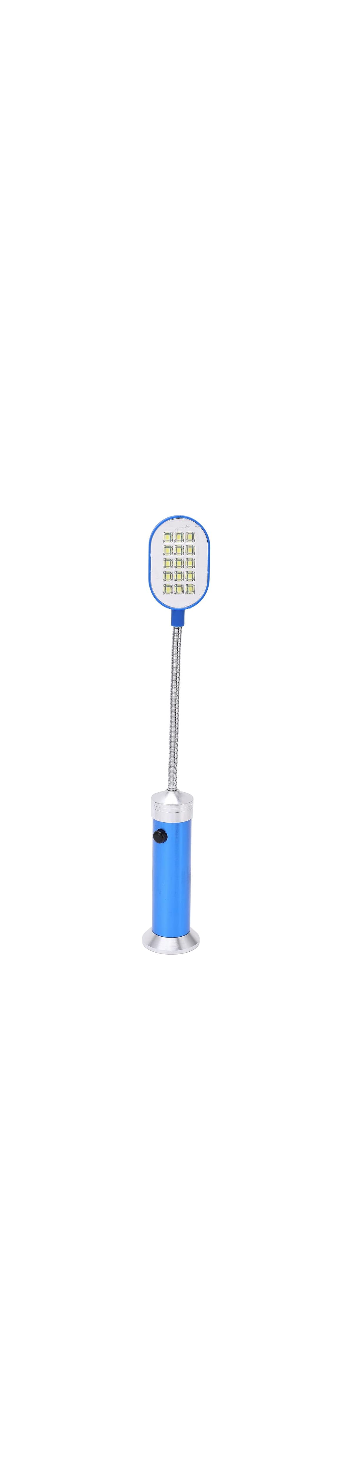Blaue Schreibtischlampe mit flexiblem Hals und LED-Kopf.