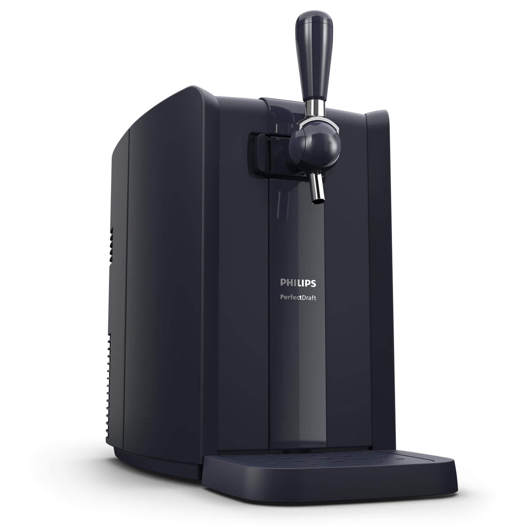 Ein schwarzer Philips PerfectDraft Bierzapfhahn auf weißem Hintergrund.