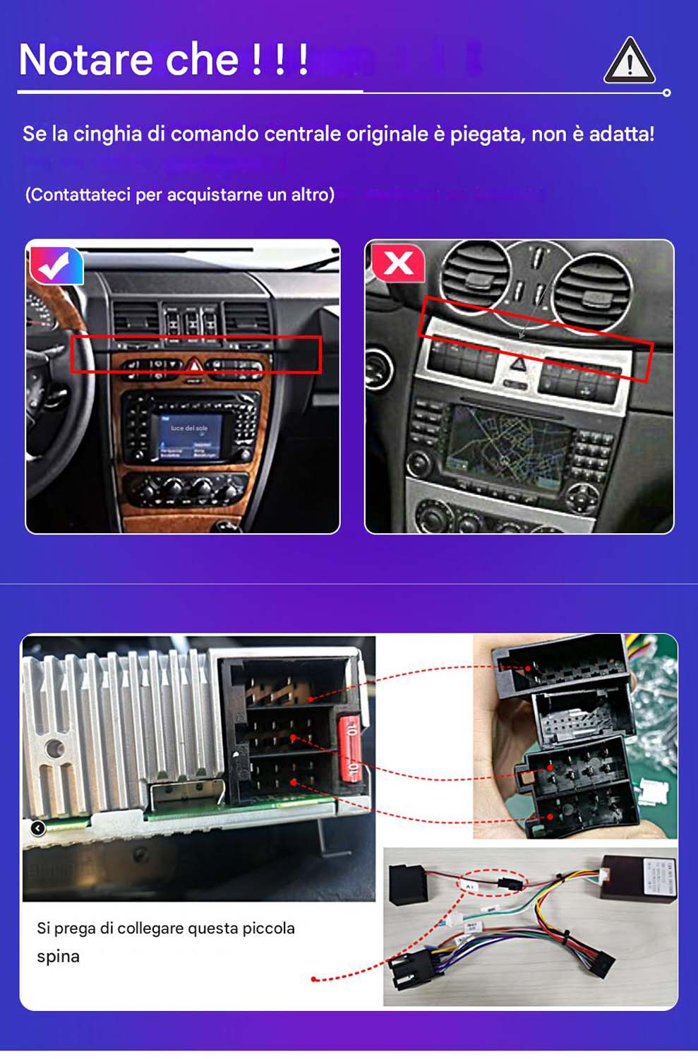 Diagramma che mostra parti di auto con testo in italiano sulla compatibilità.