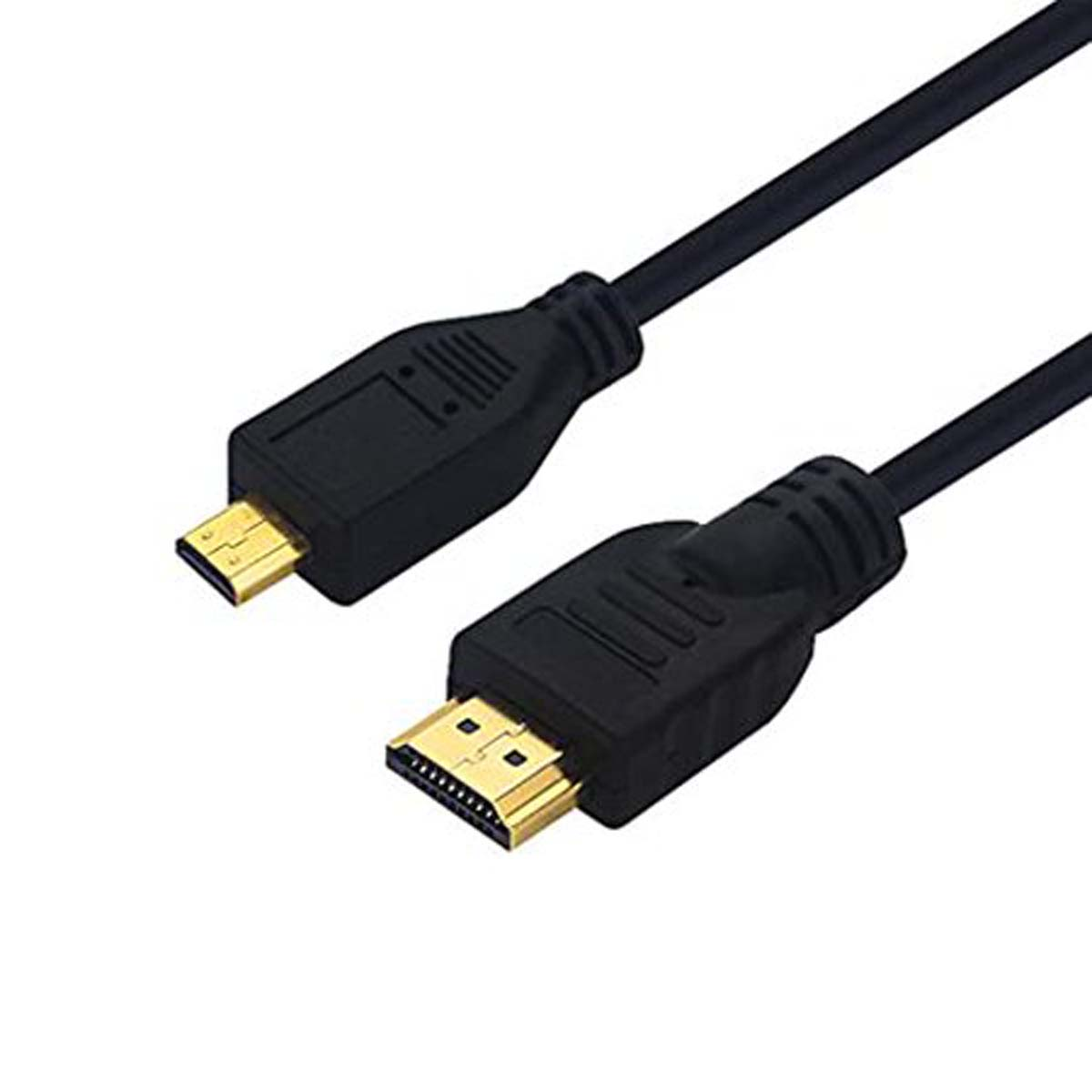 Un cable negro HDMI a Micro-HDMI con conectores chapados en oro.