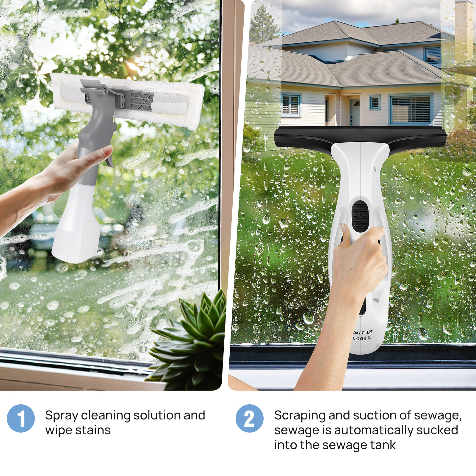 Zwei Schritte: Seifenwasser aufsprühen, dann mit einem Fenstersauger reinigen.