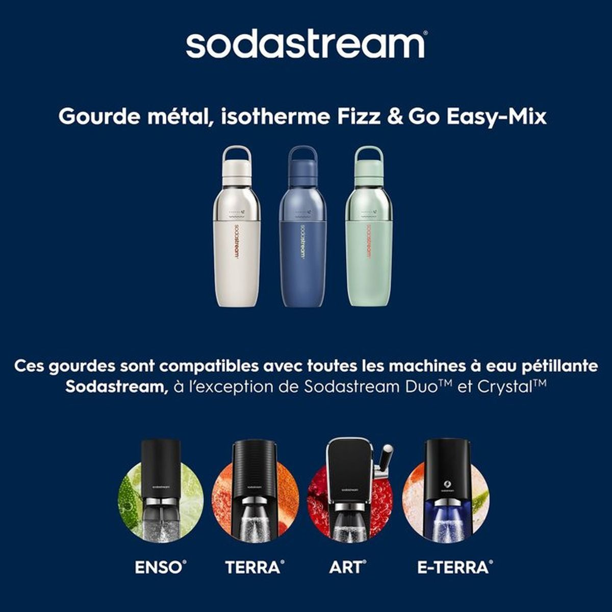 Sodastream Metall-Isolierflaschen kompatibel mit Enso, Terra, Art und E-Terra Maschinen.
