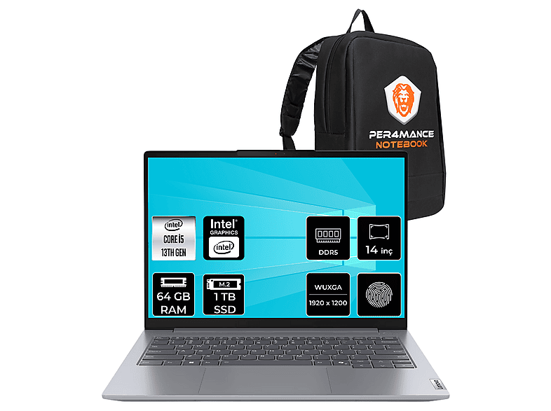LENOVO TB 14 Gen 8 FHD+ 21SG00L8TXP333 Intel Core i5-13420H 64 GB RAM 1 TB SSD 14 inç FreeDOS Laptop+Çanta Gri