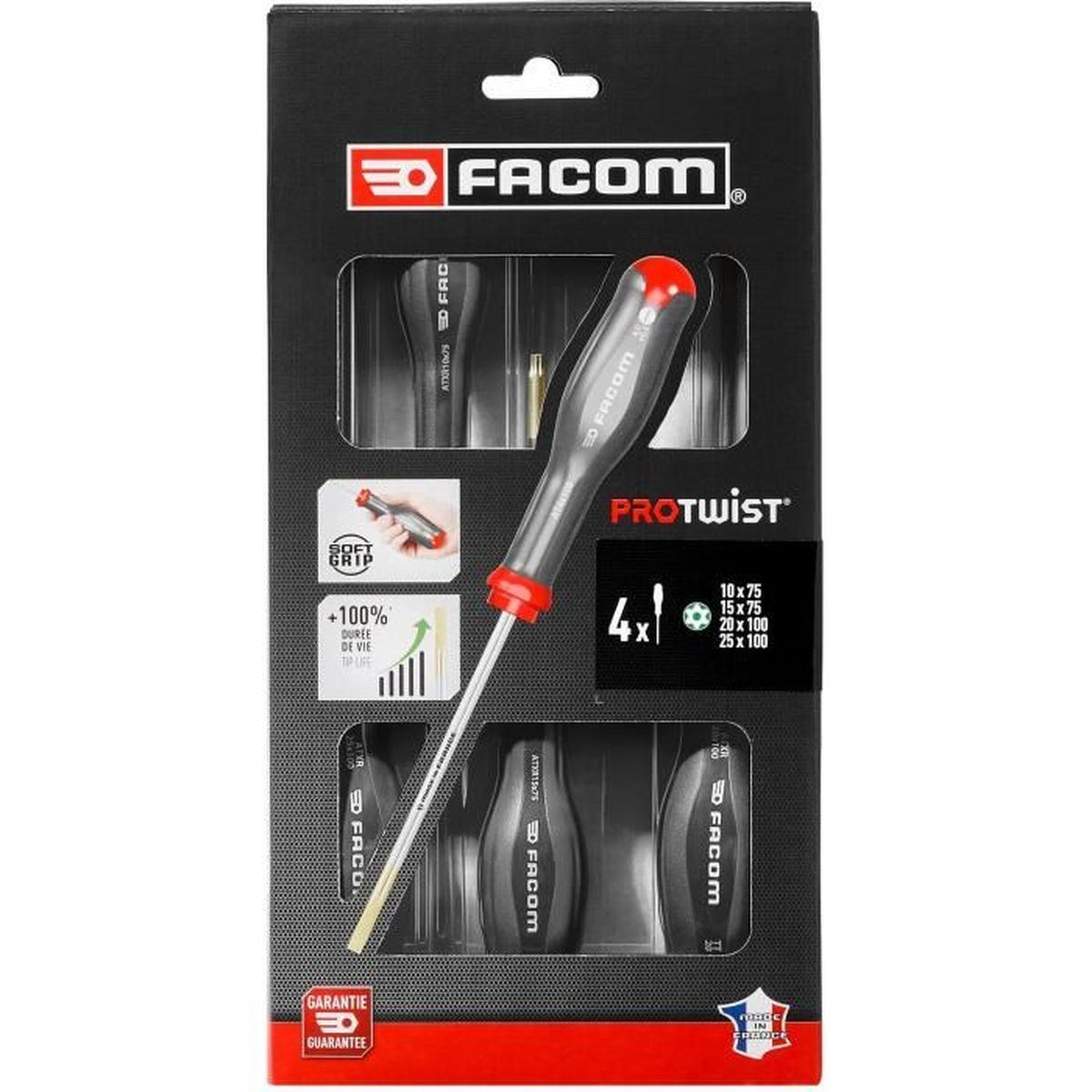 Facom Protwist Schraubenzieher-Set in schwarzer Verpackung mit roten und weißen Akzenten.