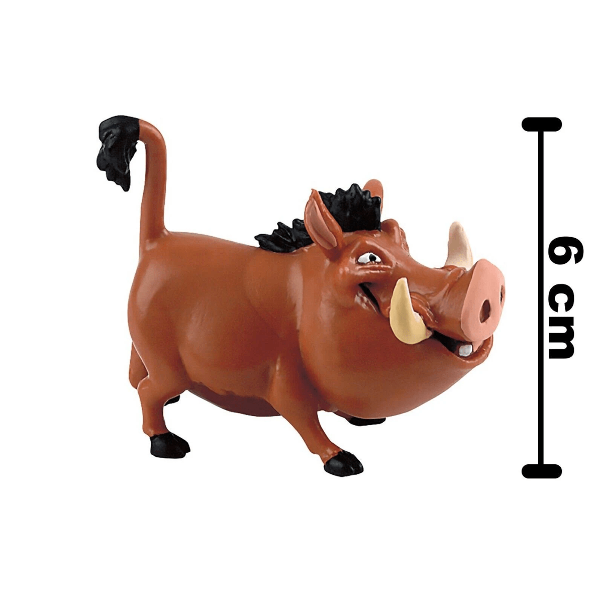 Eine braune Pumbaa-Figur mit schwarzen Hufen und einer 6 cm Größenangabe rechts.