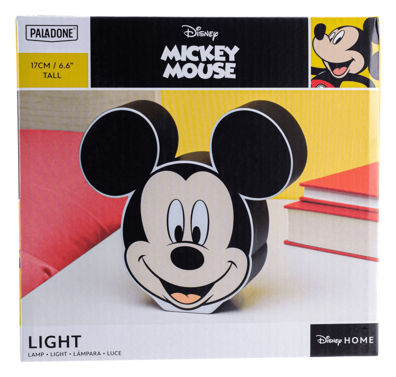 Produktverpackung einer Mickey Mouse Lampe mit Disney Home Logo und Paladone Branding.