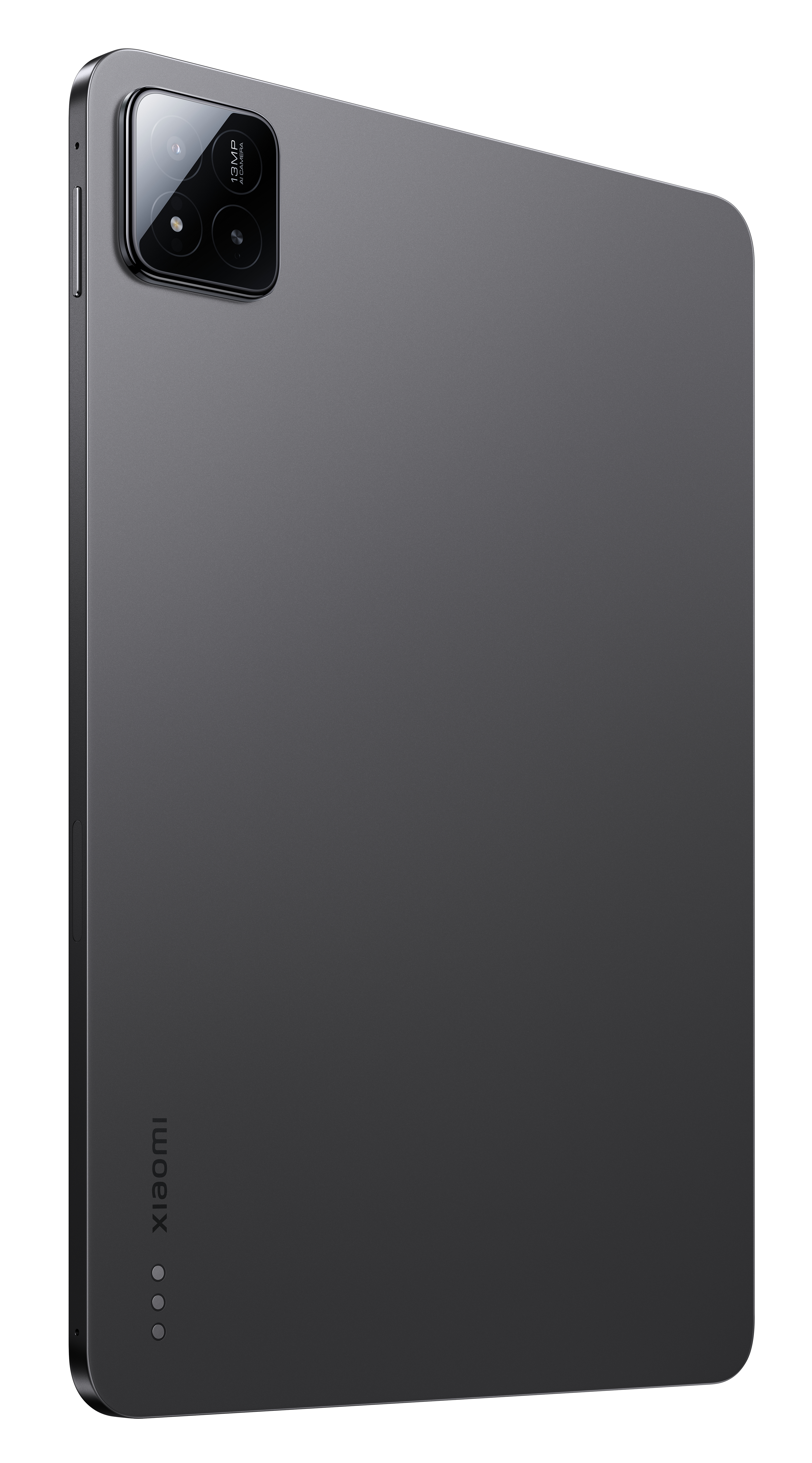 Rückseite eines dunklen Xiaomi-Tablets mit rechteckigem Kameramodul oben links und Xiaomi-Logo unten.