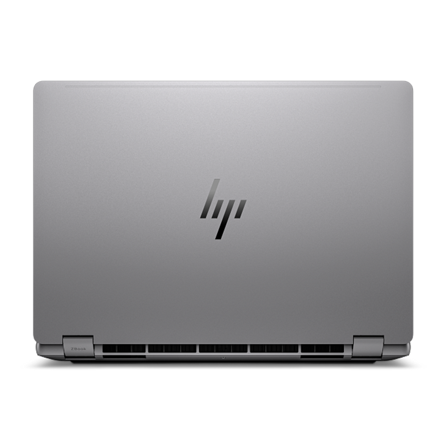 Beyaz arka planda ortasında HP logosu bulunan kapalı gri dizüstü bilgisayar.