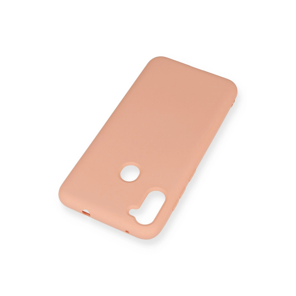 Beyaz arka planda mat pastel pembe silikon akıllı telefon kılıfı.