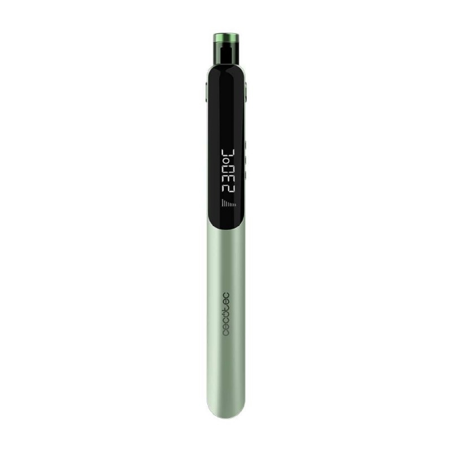 Un dispositivo sottile, verde e nero con un display digitale che mostra 230 gradi Celsius.