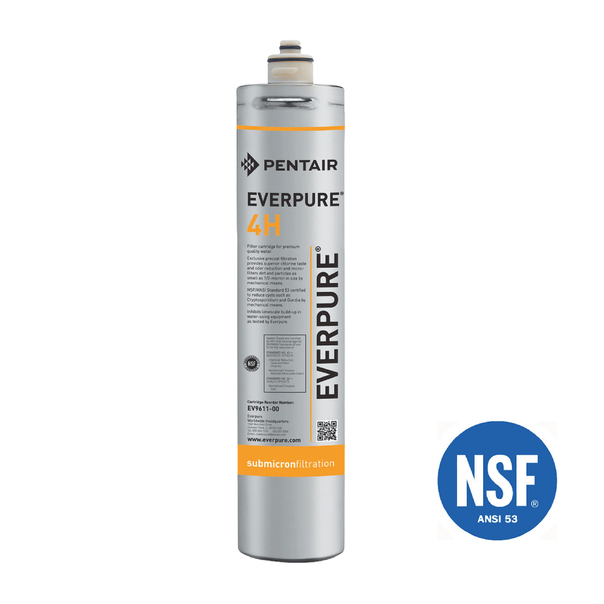 Pentair Everpure 4H Wasserfilterkartusche auf weissem Hintergrund.