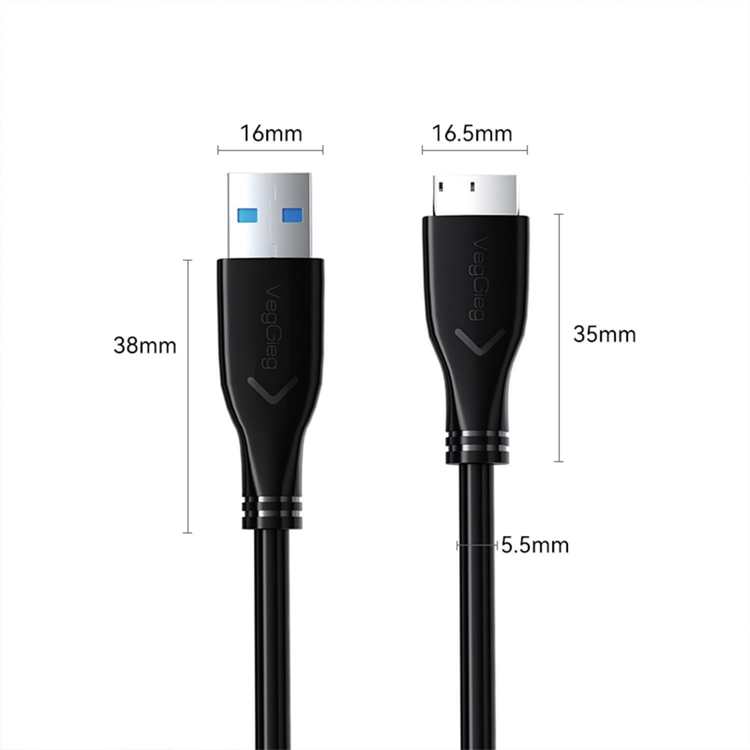 Beyaz arka planda iki USB kablo konnektörünün boyutlarını gösteren şema.