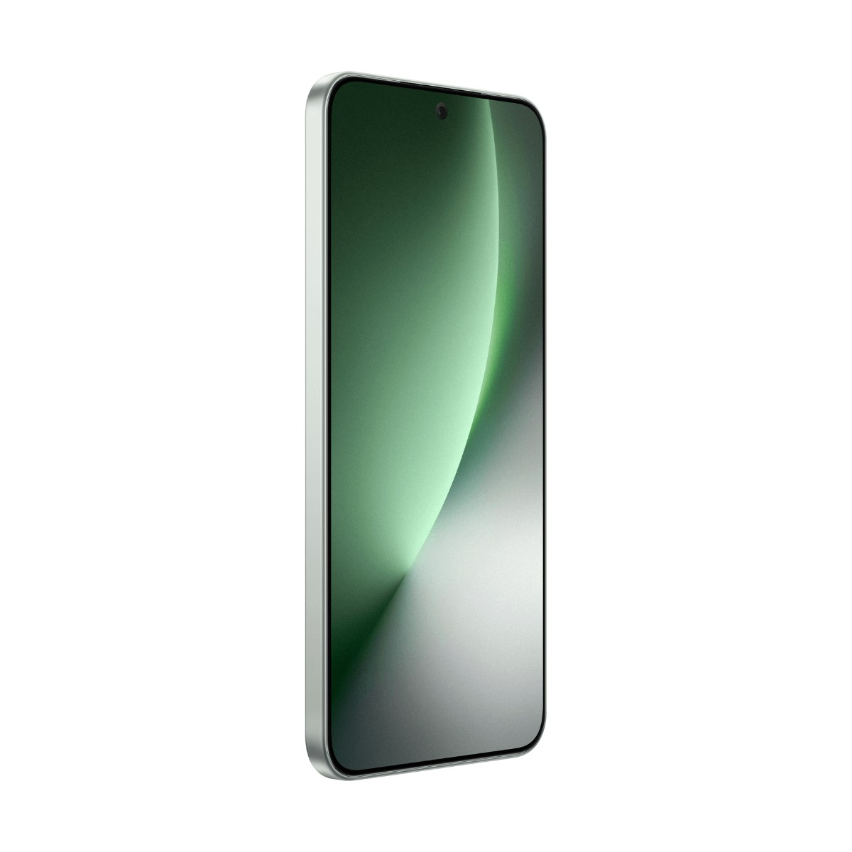 Uno smartphone in orientamento verticale mostra uno schermo verde.
