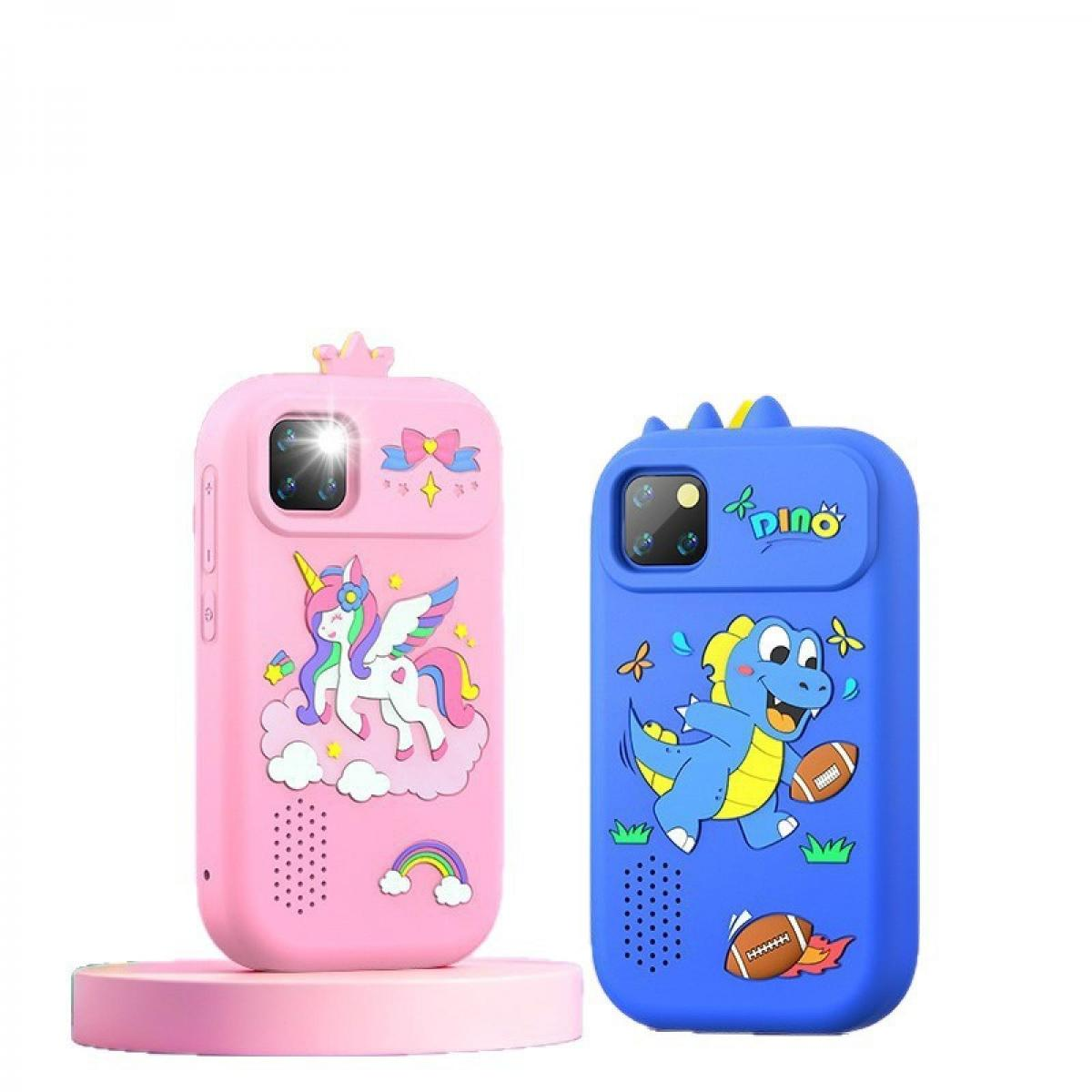 Zwei Kinderhandyhüllen in Rosa mit Einhorn und Blau mit Dino.