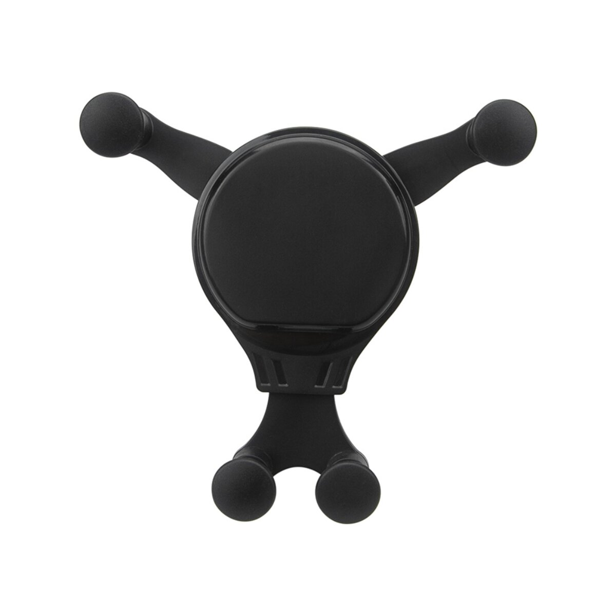 Ein schwarzer, dreibeiniger Handyhalter für das Auto vor weißem Hintergrund.
