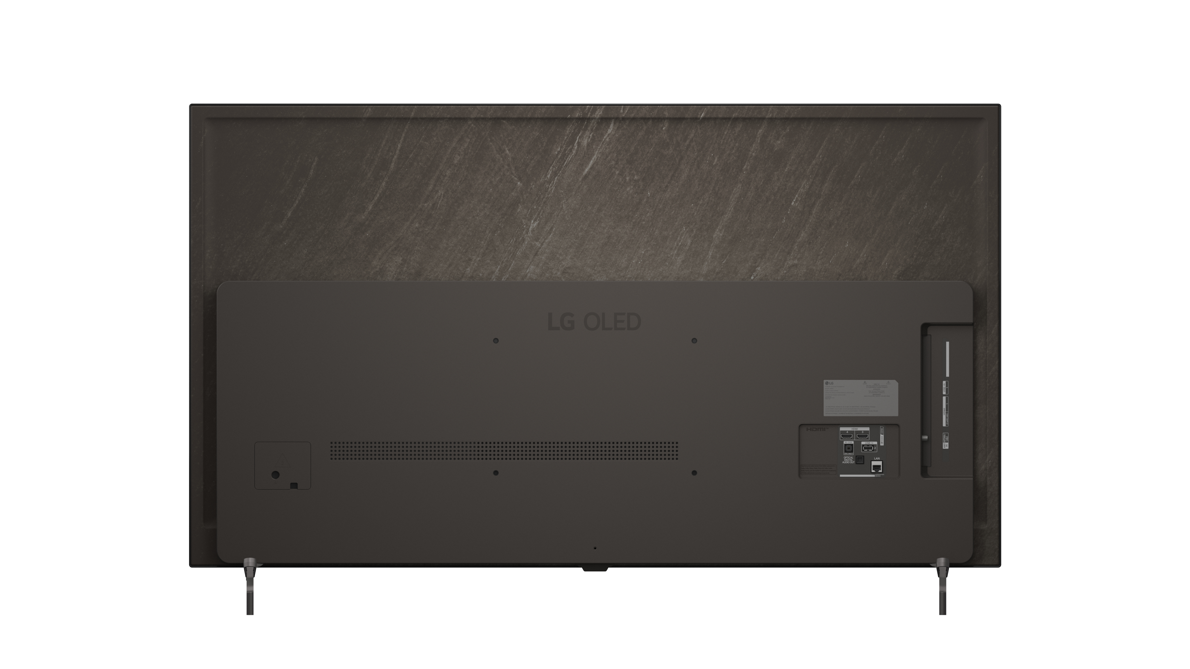 Rückansicht eines LG OLED Fernsehrs mit verschiedenen Anschlüssen.