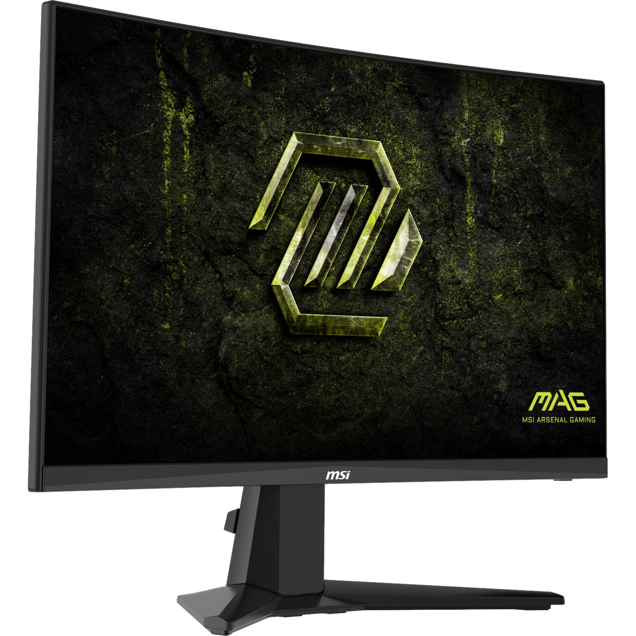 Moniteur de jeu MSI avec fond texturé sombre et logo doré lumineux sur l'écran.