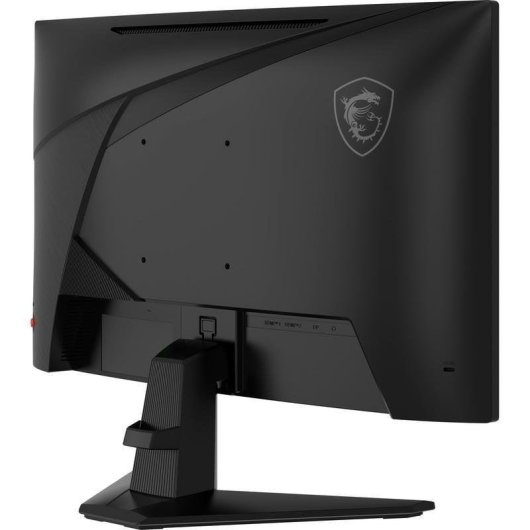 Vue arrière d'un moniteur MSI noir avec un pied sur fond blanc.