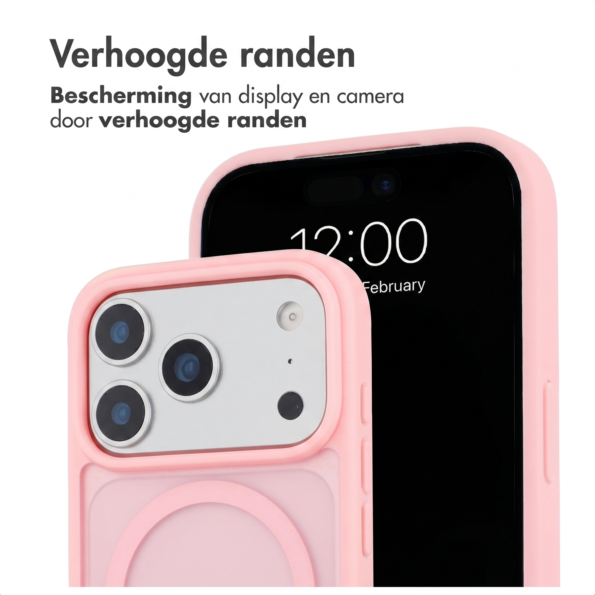 Rosa Handyhülle mit erhöhtem Rand zum Schutz von Display und Kamera.