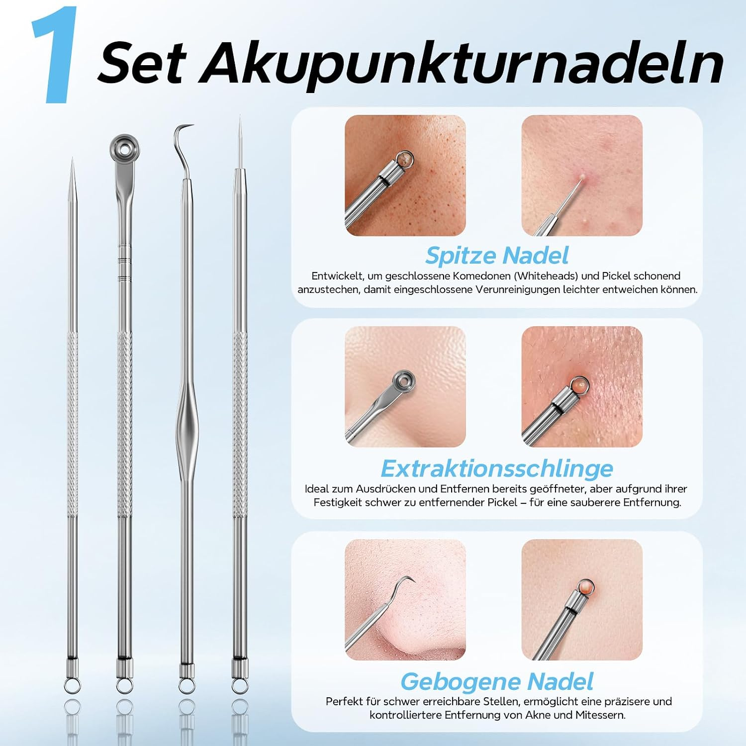 Akupunkturnadel-Set mit Werkzeugen wie Nadeln und Schlaufen zur Hautpflege und Pickelentfernung.