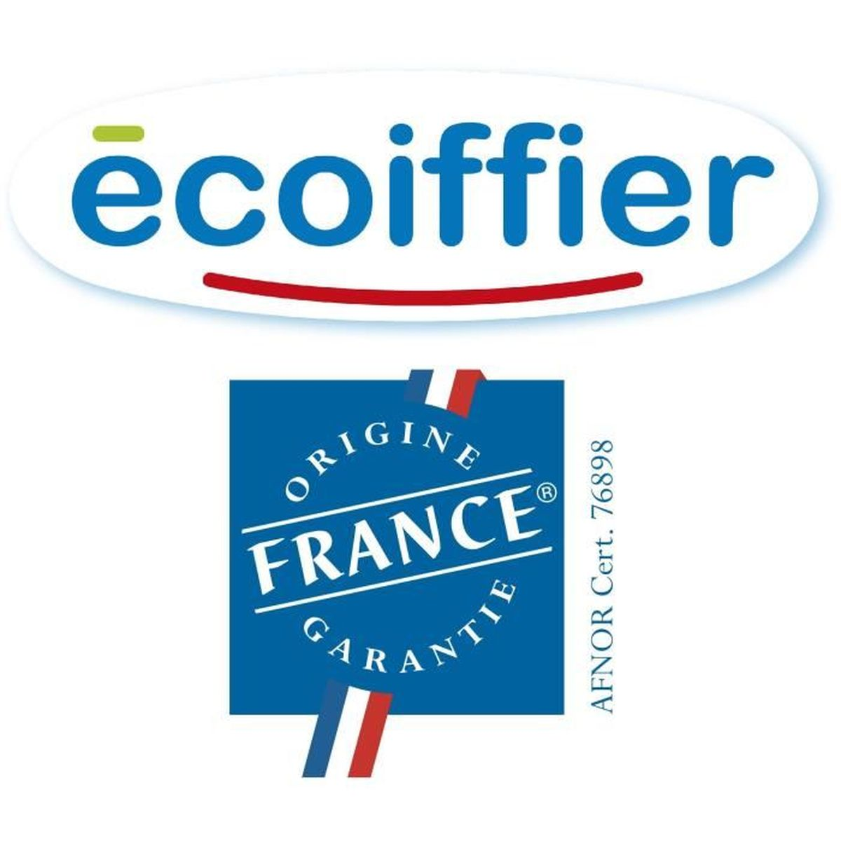 Das Logo von Écoiffier und das Siegel für Origine France Garantie.