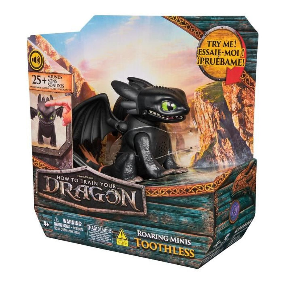 Verpackter Toothless-Drache mit grünen Augen und Flügeln aus dem Film Drachenzähmen leicht gemacht.