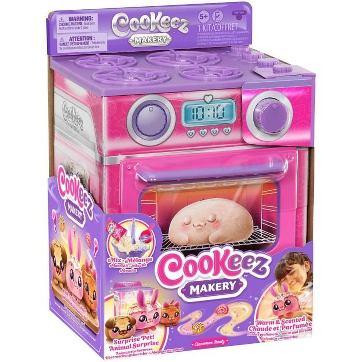 Cookeez Makery Ofenspielset in Lila und Pink mit einer kuscheligen Figur im Ofen.