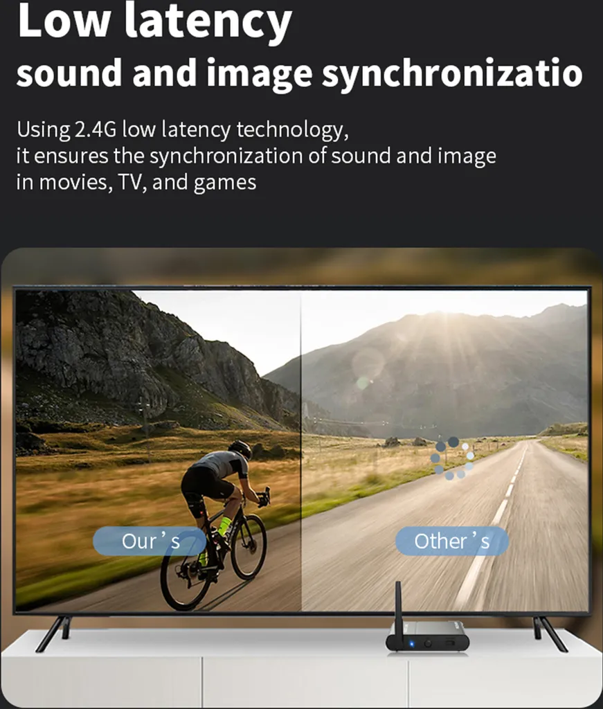 Vergleichsbild zeigt geringe Latenz bei einem Fahrradfahrer auf einem Fernseher.