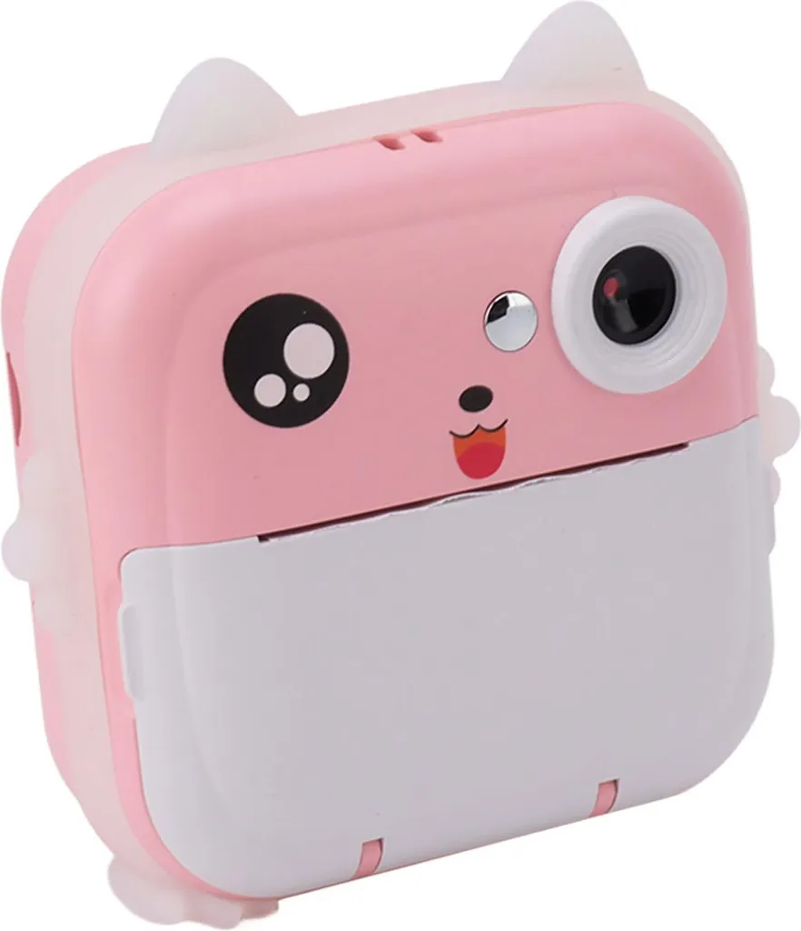 Ein kleiner, rosa Mini-Drucker mit Katzenohren und einem süßen Gesicht auf der Vorderseite.