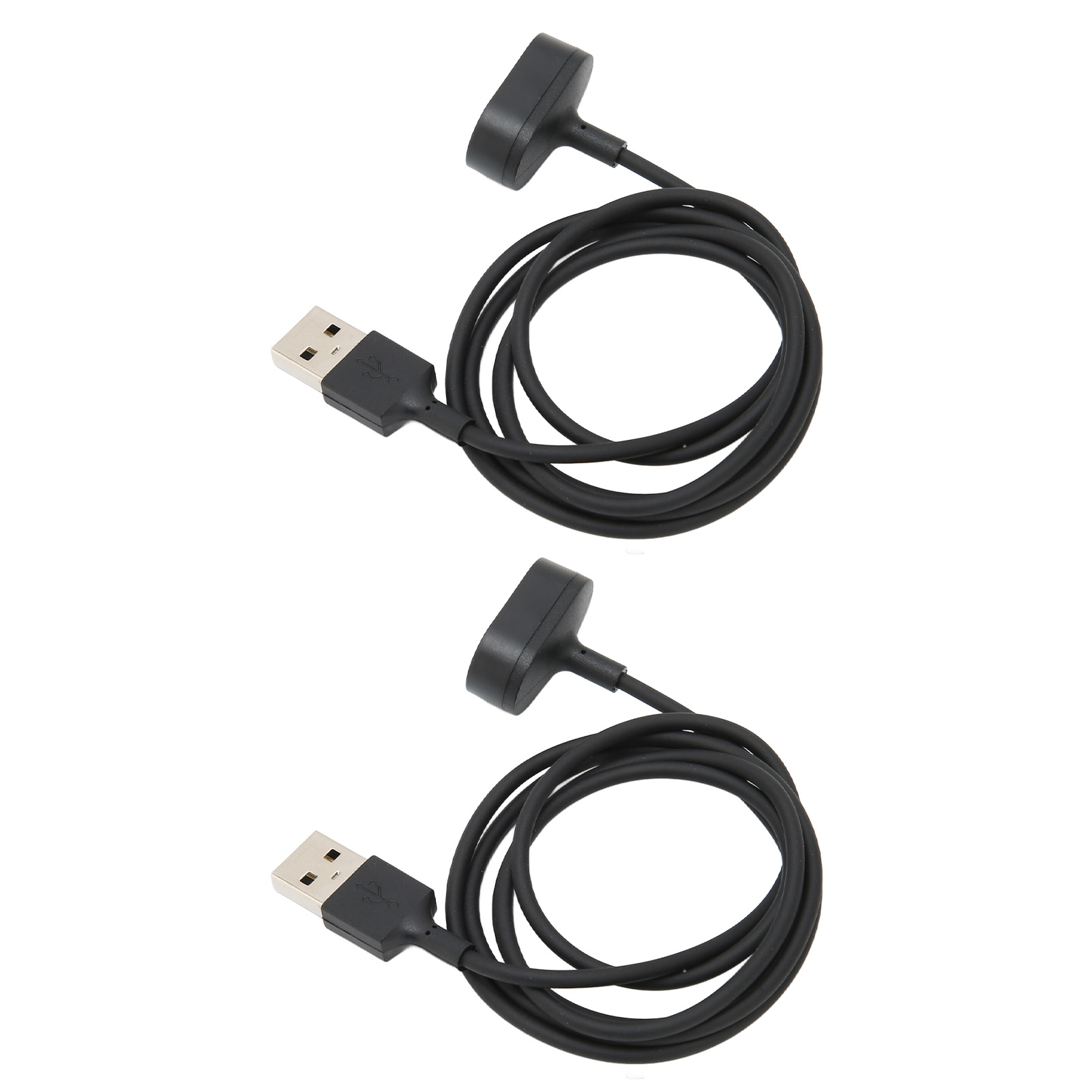 Zwei schwarze USB-Ladekabel mit magnetischen Ladeköpfen auf weißem Hintergrund.