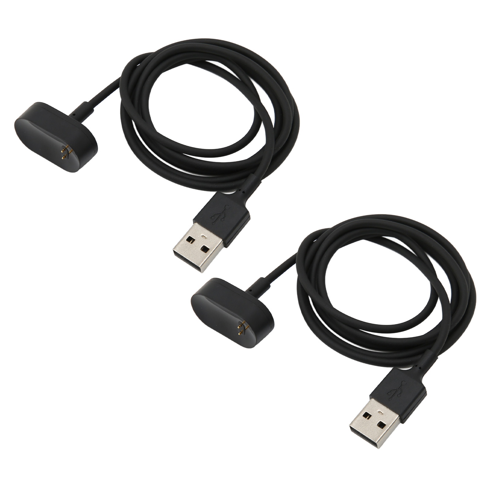 Zwei schwarze USB-Ladekabel mit Magnethalterungen auf weißem Hintergrund.
