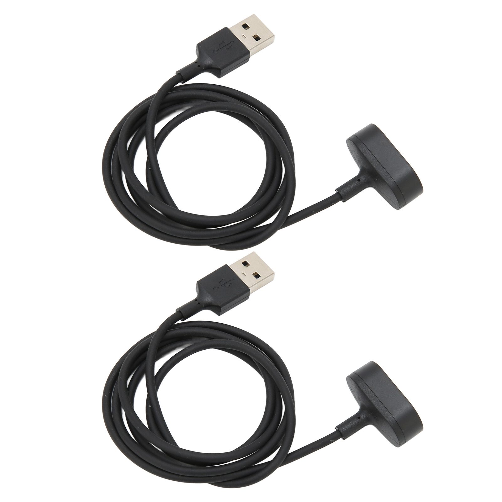 Zwei schwarze USB-Ladekabel mit magnetischen Ladestationen auf einem weißen Hintergrund.