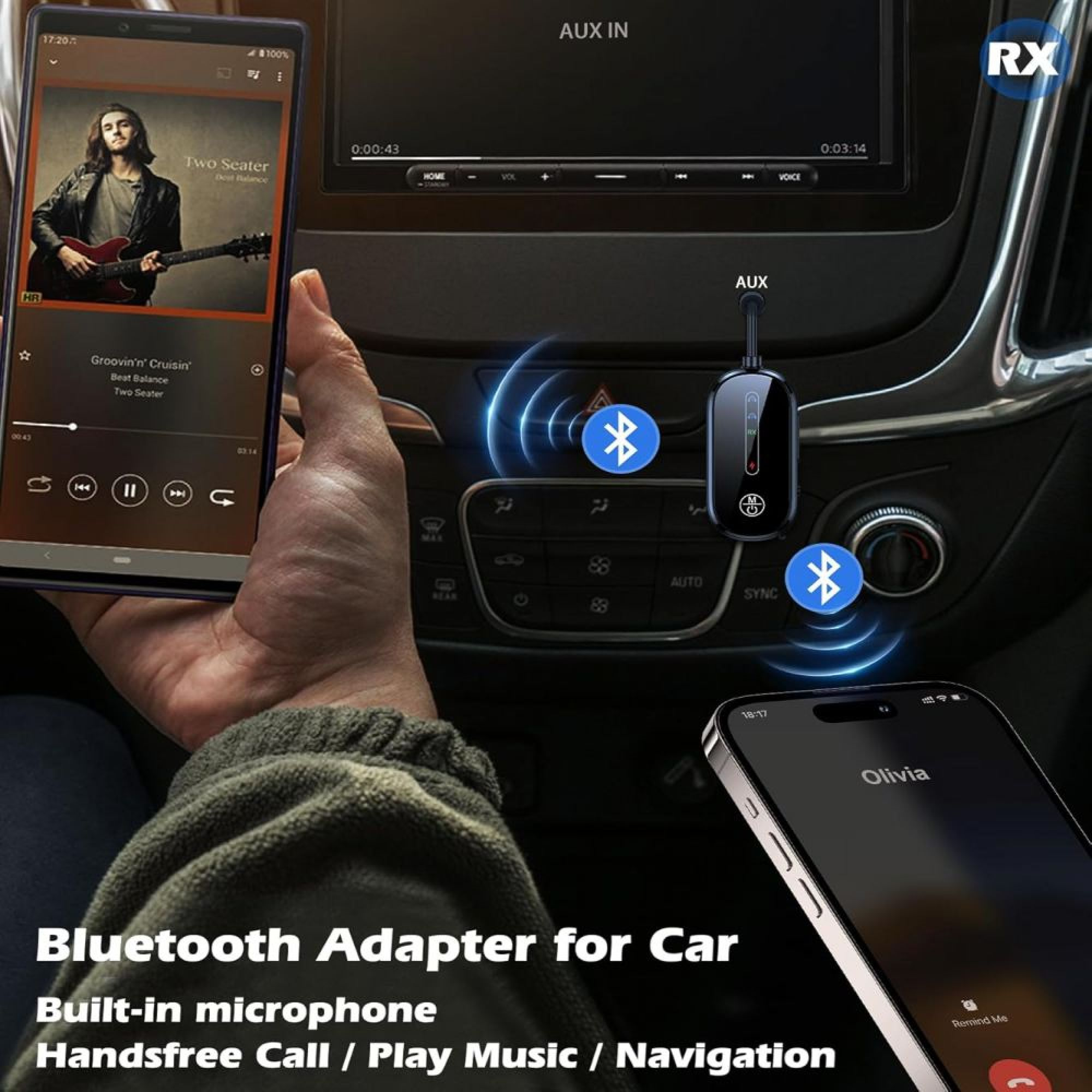 Ein Bluetooth-Adapter eingesteckt in den AUX-Anschluss mit drahtlosen Smartphones.