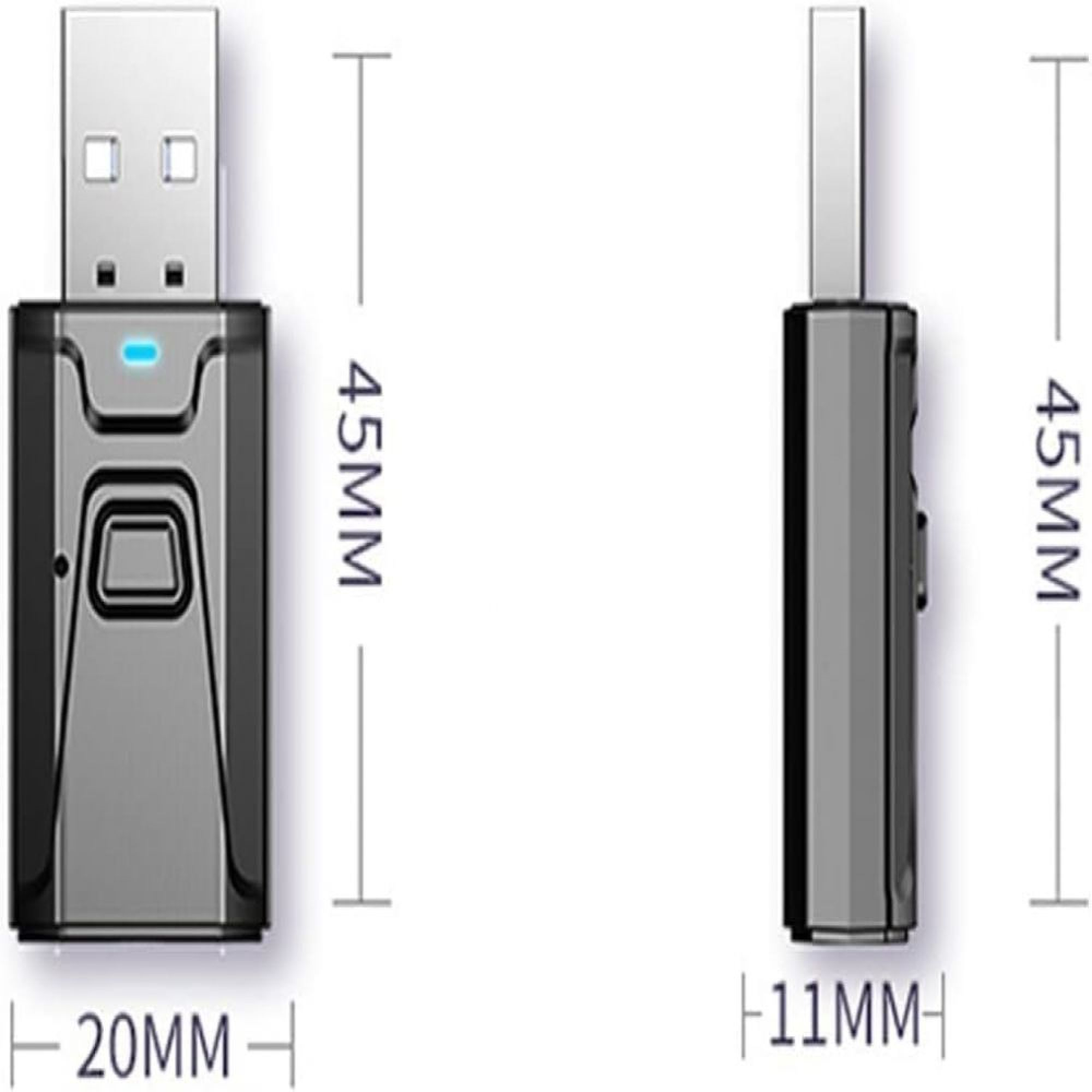 Diagramm zeigt die Abmessungen eines USB-Sticks mit 45mm Höhe, 20mm Breite und 11mm Dicke.