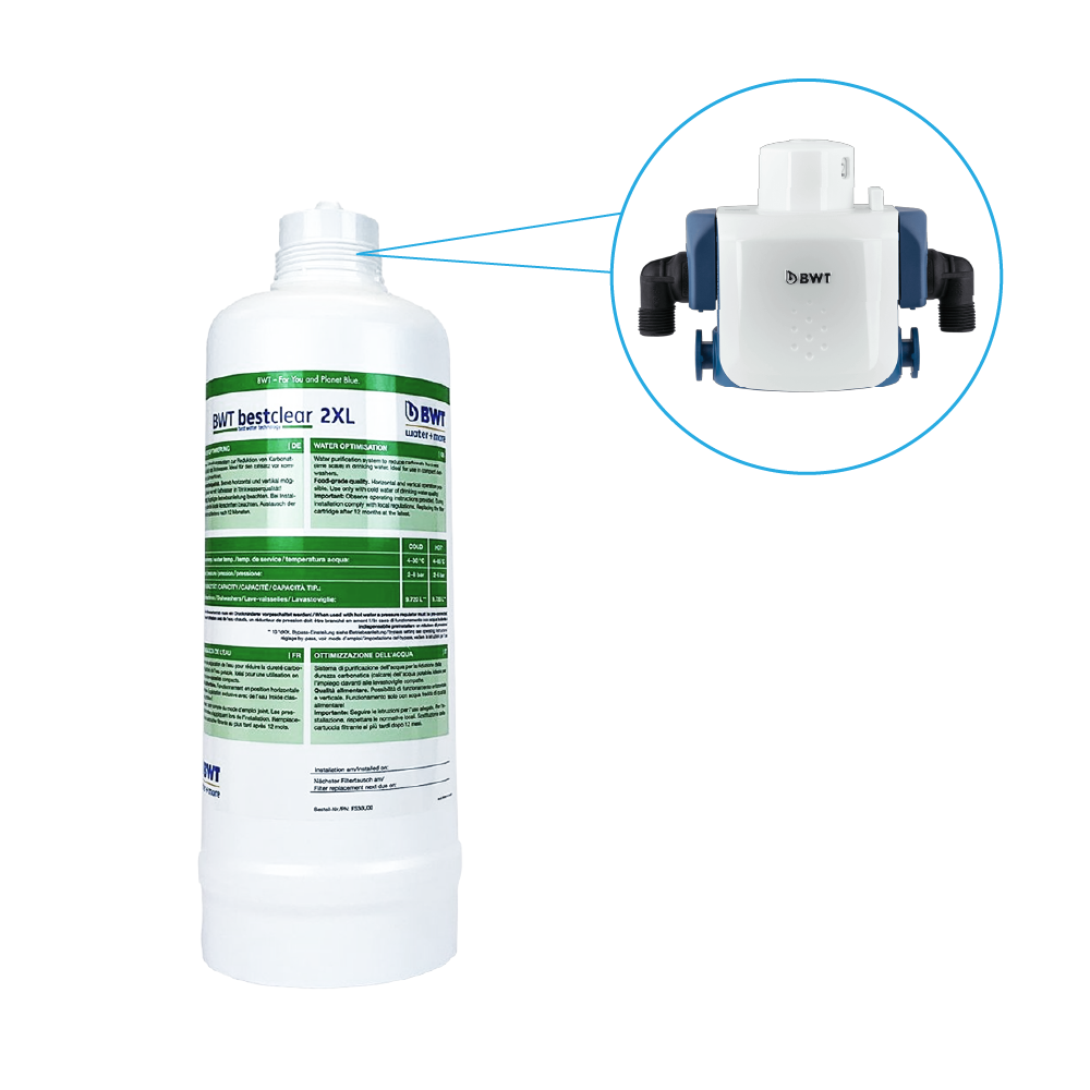 BWT Bestclear 2XL Wasserfilterkartusche mit Detailansicht des Anschlusskopfes.