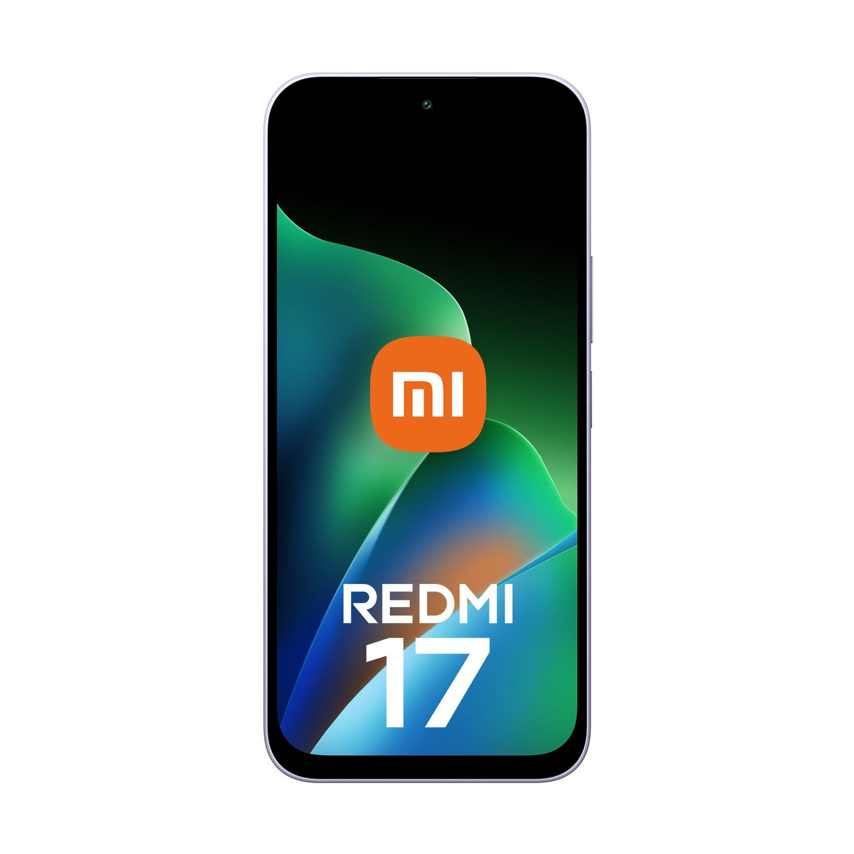 Un smartphone muestra un fondo verde abstracto y colorido con el logo de Xiaomi y Redmi 17.