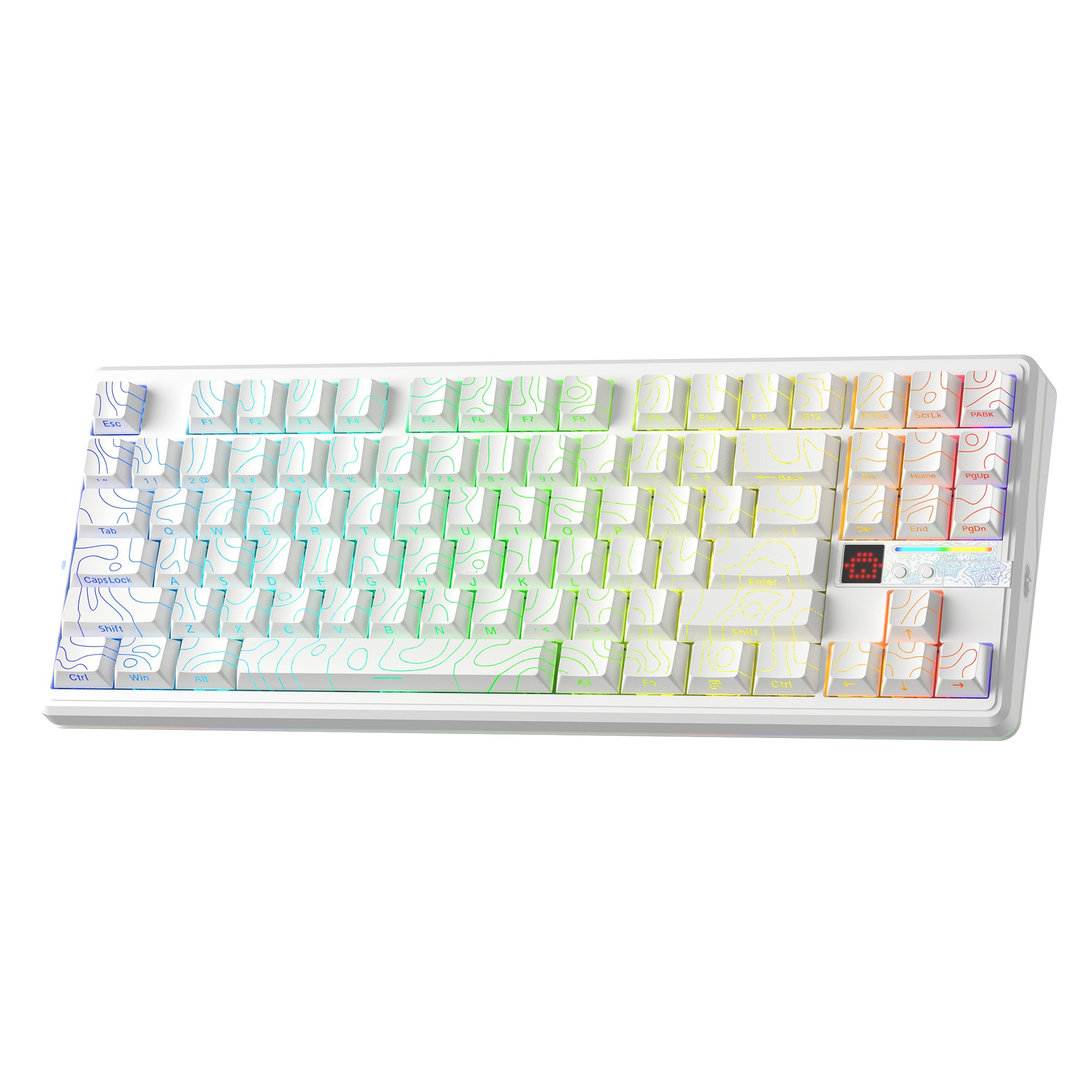 AULA F87 PRO V2 Mekanik RGB TKL Star Vector Switch Makrolu Hot Swap Desenli Kablosuz Gaming Klavye Beyaz
