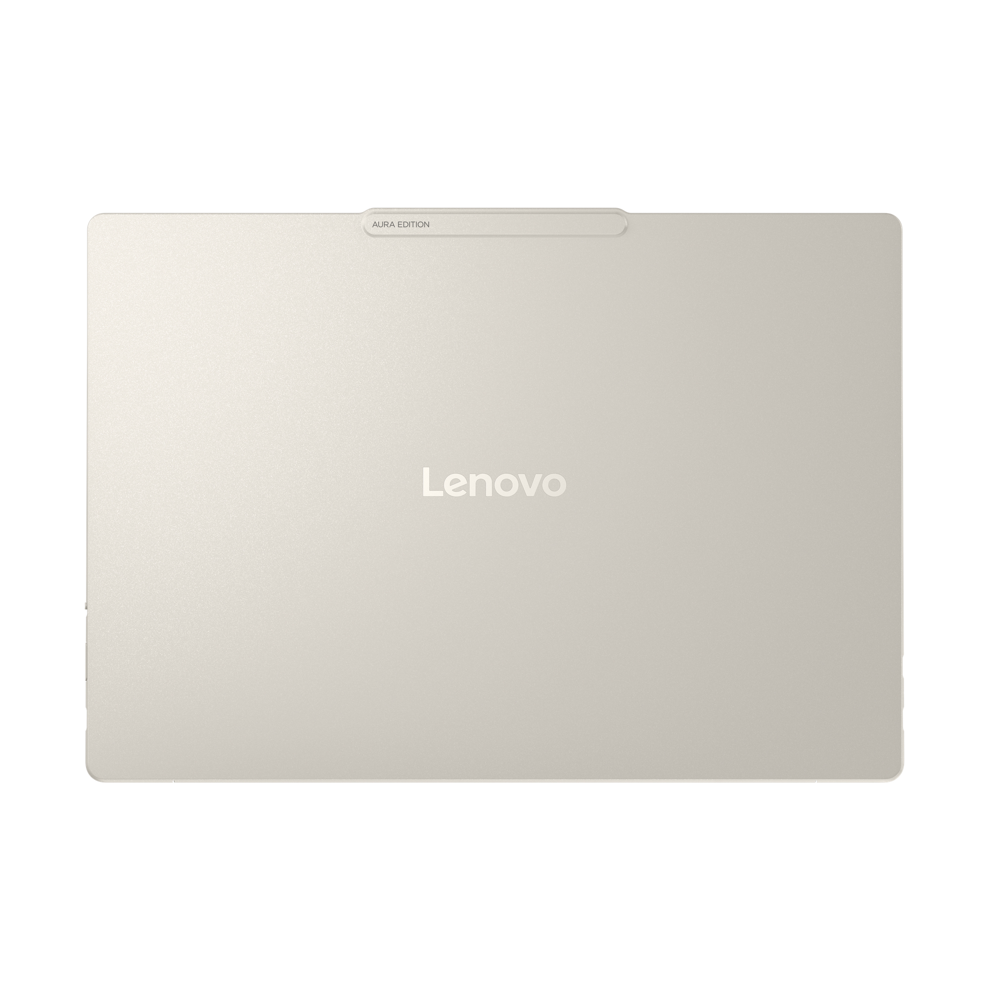 Silberne Laptop-Rückseite mit Lenovo-Logo und der Aufschrift Aura Edition.
