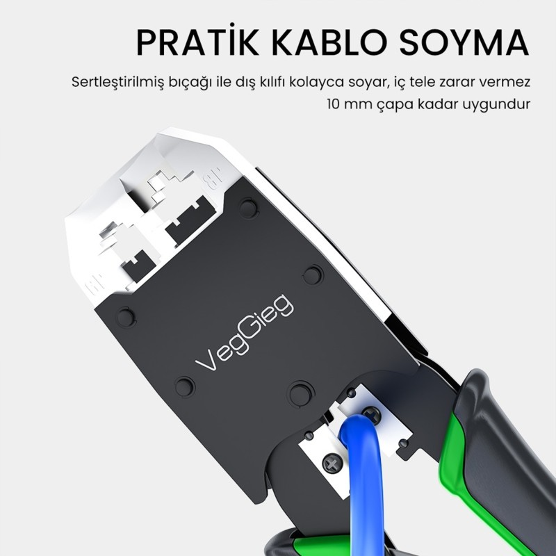VEGGIEG RJ45 RJ11 RJ12 6P/8P Ağ ve Telefon Kablosu Jak Kesme Soyma Sıkma Çakma Pensesi