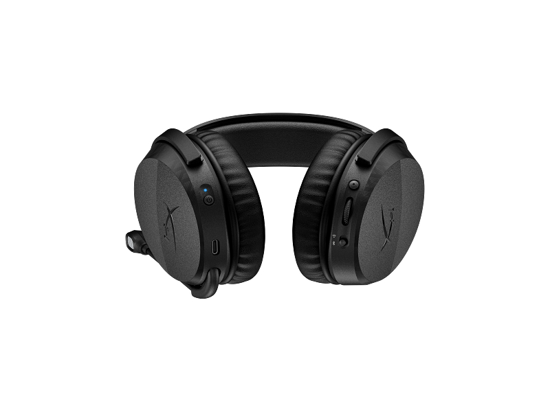 Schwarze Over-Ear-Gaming-Headset mit Mikrofon auf weißem Hintergrund.