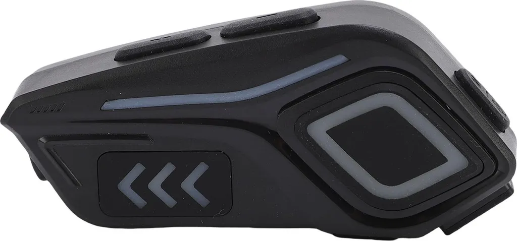 Schwarzes Motorrad-Intercom-Gerät mit Tasten und beleuchteten Akzenten.