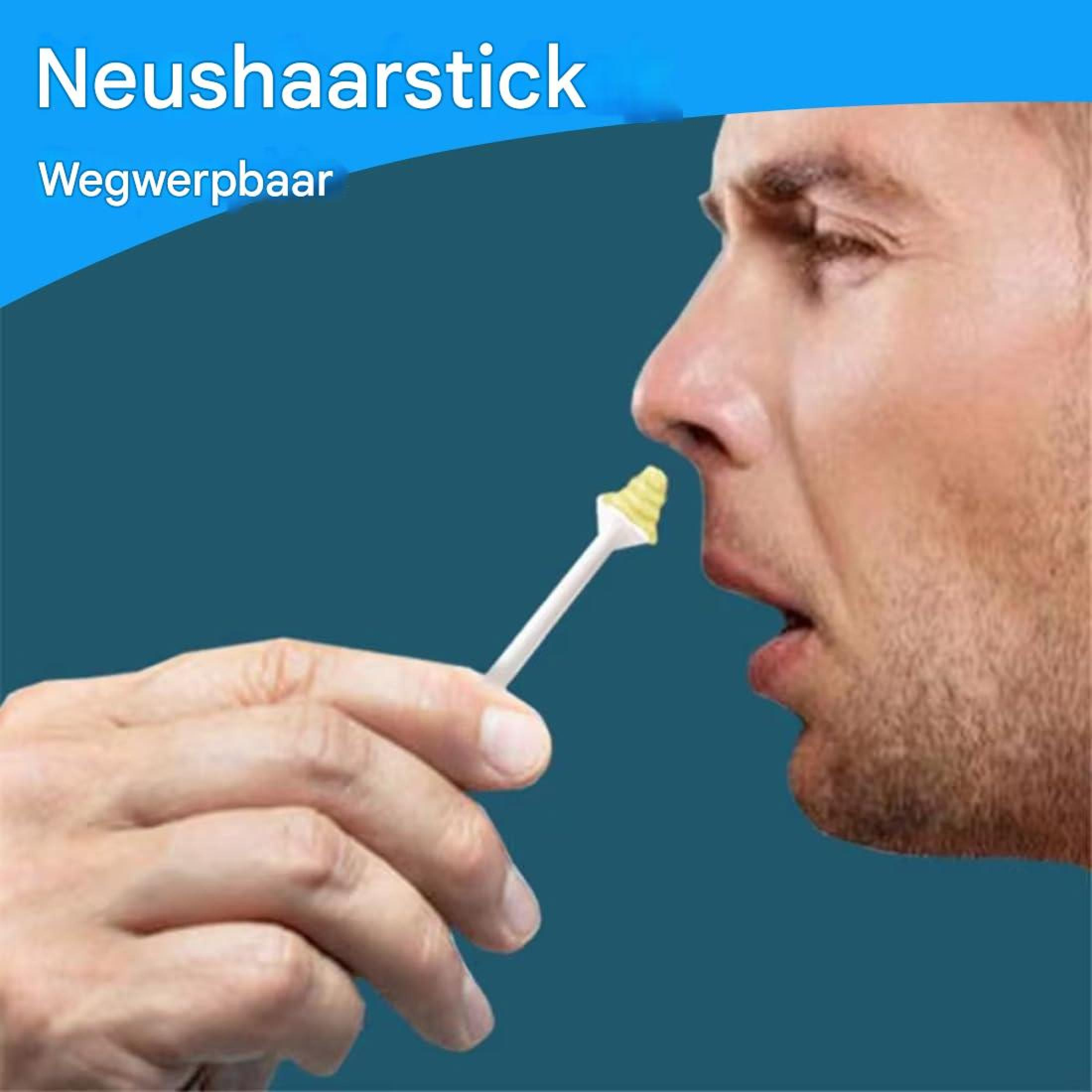 Ein Mann benutzt einen kleinen weißen Wachsstift, um Nasenhaare zu entfernen.