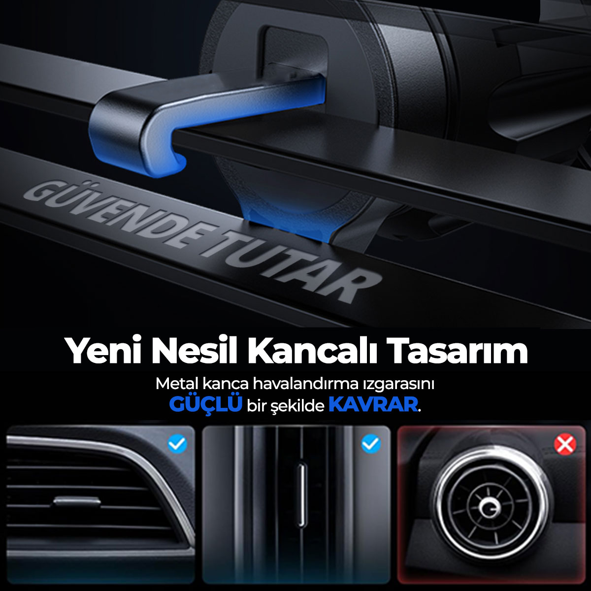 Havalandırma ızgarası için metal kancalı araç aksesuarı güçlü kavrama gösterir.