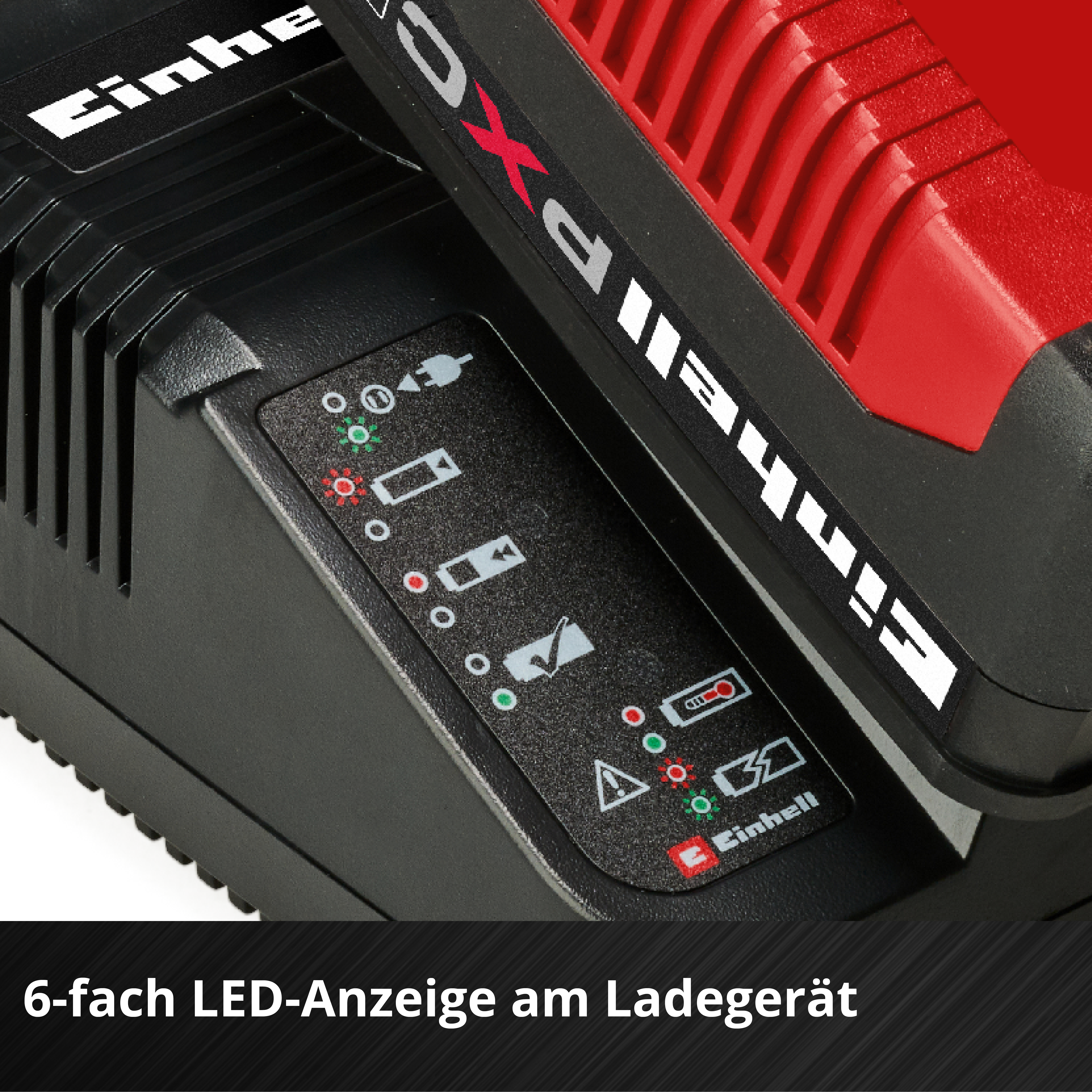 LED ekranli ve kirmizi bataryali Einhell sarj cihazi.