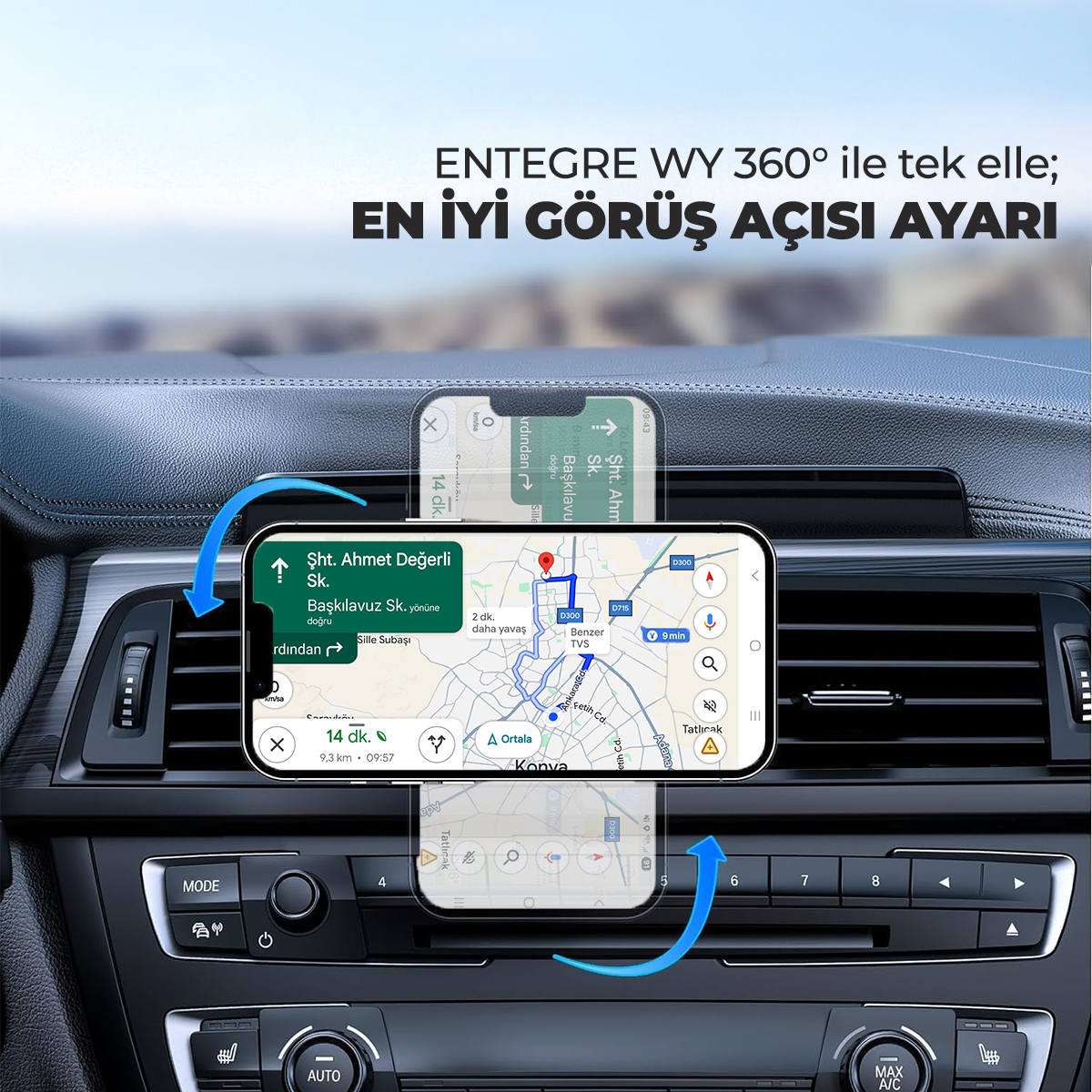 Navigasyon uygulamalı akıllı telefon araç havalandırma peteğine takılıdır.